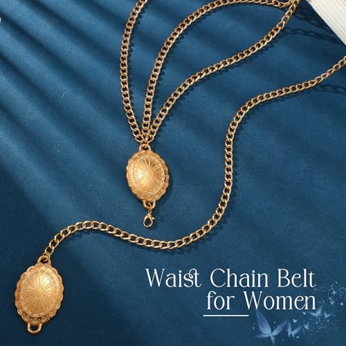 Chain Belt for Women Fashion Multilayer Metal Waist Chain Dress Belt Adjustable - size: Fit Waist Up to 35'', style: Gold-D