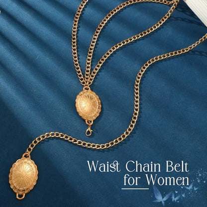 Chain Belt for Women Fashion Multilayer Metal Waist Chain Dress Belt Adjustable - size: Fit Waist Up to 46'', style: Gold-D