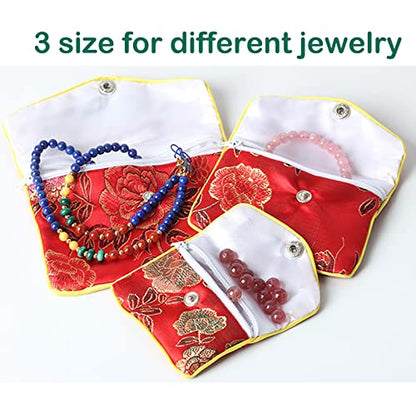 15 Pcs Jewelry Purse Pouch Brocade Gift Bags Chinese Style Pouches Mix Colors - size: S&M&L