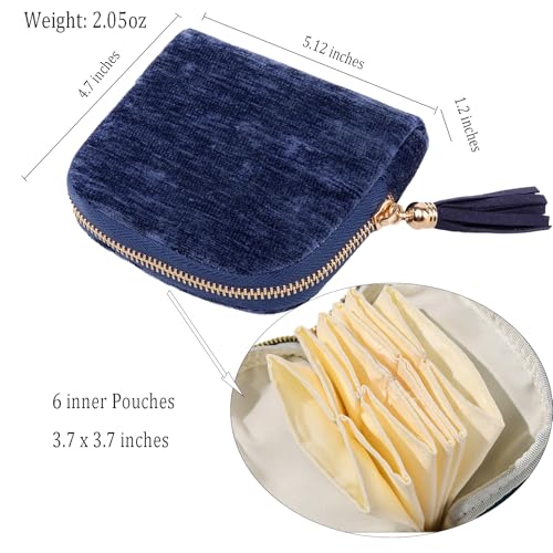 Women's Coin Purses Velvet Mini Travel Jewelry Case Bag with Tassel - color: A-Navy blue
