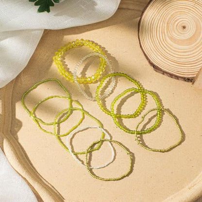 tenghong2021 Handmade Bohemian Multilayer Bracelets Boho Glass Beaded Colorful Strand Multilayered Stackable Seed Beads Bracelet for Women Friends Friendship Gifts Summer Beach Hawaii Jewelry - color: Yellow