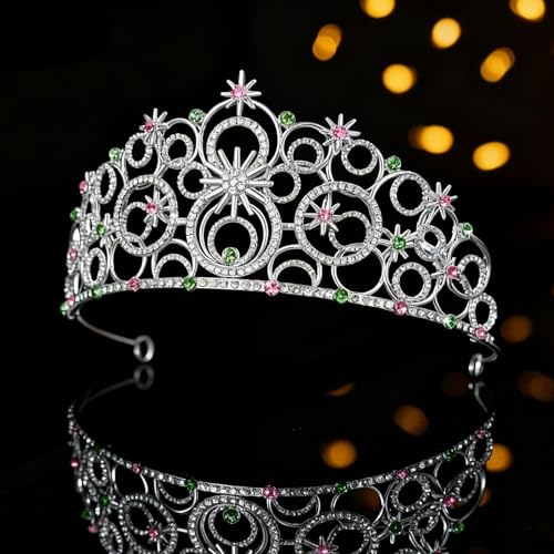 Crystal Crowns for Women, Crystal Bubble TiaraBride Royal Queen Headband Princess Headpieces for Women Bridal Wedding Prom Birthday Party Crowns - color: Silver Pink Green