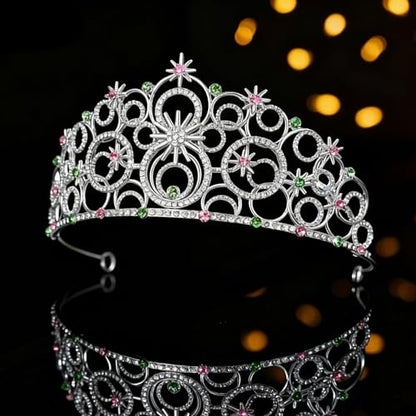 Crystal Crowns for Women, Crystal Bubble TiaraBride Royal Queen Headband Princess Headpieces for Women Bridal Wedding Prom Birthday Party Crowns - color: Silver Pink Green