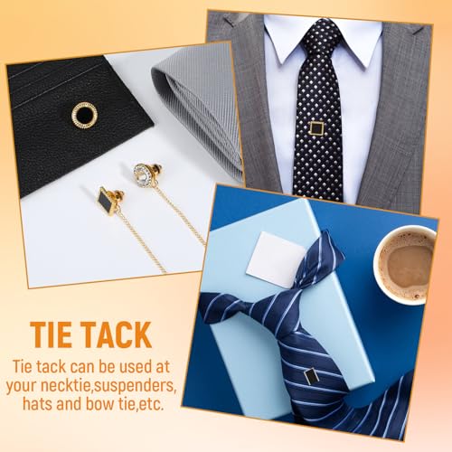 6Pcs Tie Tacks for Men Tie Pins with Chain Ties Clips Suit Accessories Tack Clutch Clasps for Regular Ties Wedding Anniversary Business Hat Birthday Party Gift