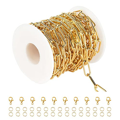 Gold Plated Paperclip Chain Necklace for Women and Men, Stainless Steel Link Chain Bulks with Jump Rings and Lobster Clasps Jewelry Making Supplies - color: Gold Paperclip_17x7mm