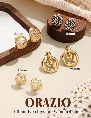 ORAZIO 4Pairs Clip On Earrings for Women Gold Silver Clip On Hoop Earrings Chunky Teardrop Clip Earrings Twist Round Clip On Stud Earrings No Piercing Fake Earrings Set - color: Gold Tone