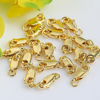 Lobster Clasps for Jewelry Making, 18k Gold Bracelet Clasps and Closures | 5Pcs Jewelry Clasp, Necklace Clasp, Lobster Claw Clasps with Jump Rings for DIY Necklace Bracelets 10mmx4mm - color: Gold