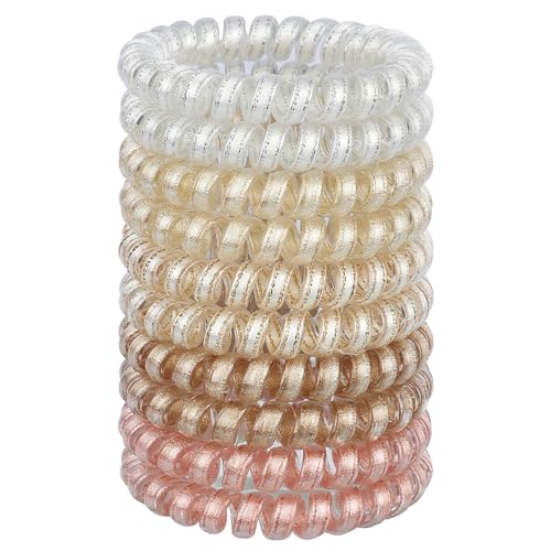 JessLab Spiral Hair Ties for Women, 10-Pack Traceless No-Damage Ponytail Holders, Coils Hair Bands for Girls, Assorted Colors - color: #47