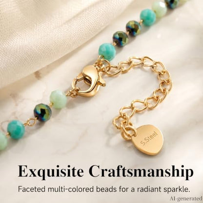 Black Green Beaded Anklets For Women Waterproof Stainless Steel Jewelry | Gold Plated Boho Adjustable Crystal Ankle Bracelets For Summer Beach Women Gifts