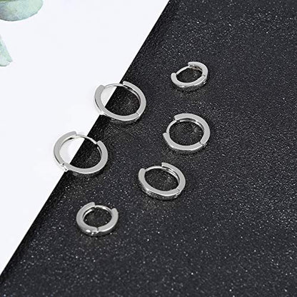 micuco 3 Pairs Small Gold Hoop Huggie Earrings Set for Women Men Tendy | 14K Gold Plated Small Huggie Hoop Earrings for Men, Tiny Cartilage Hypoallergenic Earring Set - style: J# Classic silver 10-10-10mm