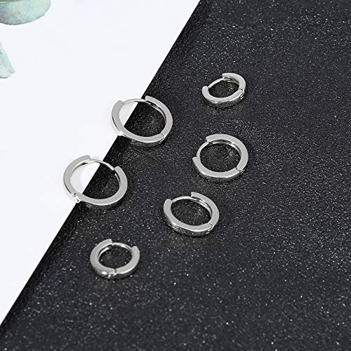 micuco 3 Pairs Small Gold Hoop Huggie Earrings Set for Women Men Tendy | 14K Gold Plated Small Huggie Hoop Earrings for Men, Tiny Cartilage Hypoallergenic Earring Set - style: H# Classic silver 8-8-8mm