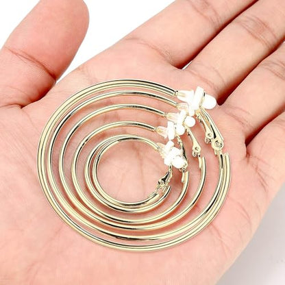 Sumind Clip on Hoop Earrings Hoop Gold Earrings Non Piercing Earrings Set for Women - color: Gold Color