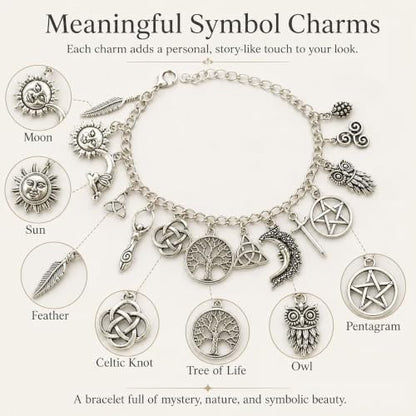 Vintage Witchy Charm Bracelet,Gothic Boho Jewelry for Women with 7 pendant, Adjustable Lobster Clasp,Meaningful Gift for Witchy, Boho Style Lovers