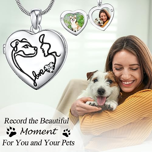 Fanery Sue Personalized Pet Locket Picture Necklace,Dog Cat Memory Gift | Custom Engraved Heart Photo Lockets Necklaces,Dog Cat Sympathy Memorial Jewelry for Women Men - color: Sliver, style: Dog Mom