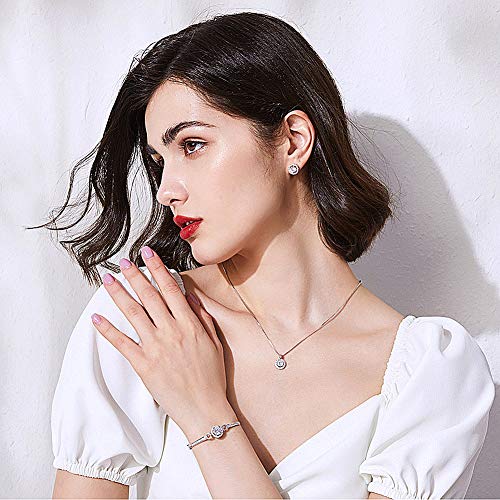 YooAi Jewellery Set Heart Pendant Necklace and Earrings Set Cubic Zirconia Jewellery for Women - color: Round Silver