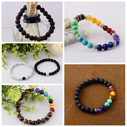 Black Lava Stone 7 Chakra Bracelets 6pcs mix 8mm Yinyang Rock Bead Elastic Natural Stones Gemstones Oil Diffuser Yoga Menditation Beads Bracelets for Men Women Jewelry (6pcs Lava Stone Bracelet)