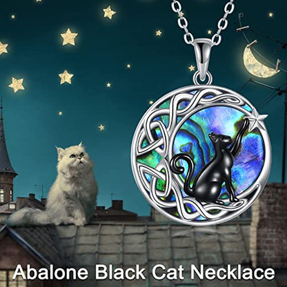 925 Sterling Silver Moon Black Cat Necklace for Women Cat Jewelry - style: C-Black Cat Abalone Necklace