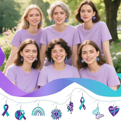 8 Pairs Suicide Prevention Awareness Acrylic Earrings for Women | Teal Purple Ribbon Dangle Earrings, Suicide Prevention Publicity Activities, Lightweight Acrylic, Double Side - style: Suicide Prevention Awareness