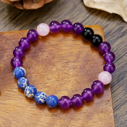 Amethyst Bracelet for Women Men, Elegant Handmade Natural Gem Stone Round Beaded Stretch Elastic Adjustable Healing Bracelets 8mm Gifts - color: AL-0086, size: Medium
