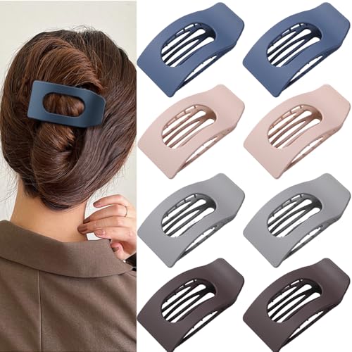 8 Pack Dark Neutral Flat Hair Clips for Women – Large Matte No-Slip Rectangle Claw Clips Thick & Thin Hair in Deep Brown, Navy, and Grey, Strong Hold Square Hair Accessories - color: Dark Neutral