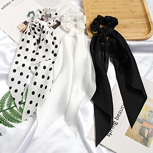 Hair Scarf Scrunchies for Women Plain Hair Bobbles Solid Color Fabric Scrunchy Elastic Hair Ties (Black White) - color: Black White