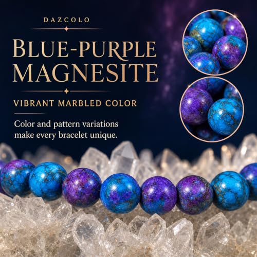 8mm Natural Crystal Stretch Bracelet | Handmade Round Stone Bead Bracelet, Runs Large, Meditation Yoga Gift for Women & Men - color: Multi Azurite