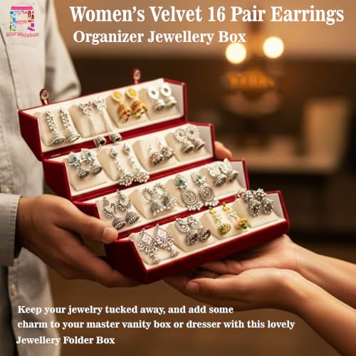 atorakushon 12 Pair Earrings Velvet Organizer Jewellery Box For Women and Girls Pack of 1 Maroon - style: Jhumka Earring Organiser Folder 12 Pair Cream