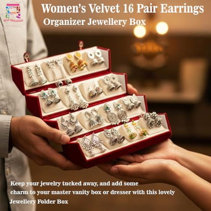 atorakushon 12 Pair Earrings Velvet Organizer Jewellery Box For Women and Girls Pack of 1 Maroon - style: Jhumka Earring Organiser Folder 12 Pair Cream