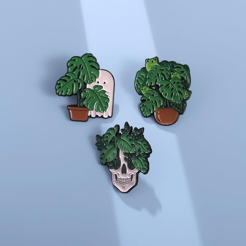 Cartoon Animal Enamel Brooch Set Cute Butterfly Duck Cat Lapel Pins for Backpacks Jacket Decoration Gifts for Friends - style: Green Potted Plant