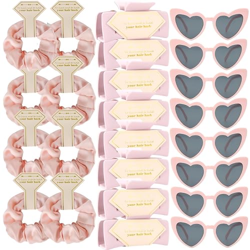 Bridesmaid Scrunchies Proposal Gifts Bachelorette Hair Claws Clips women heart sunglasses for Wedding Party Favors (Pink) - color: Pink