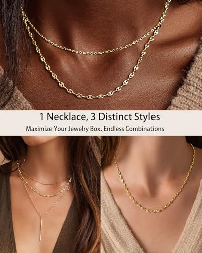 Link Gold Chain 14K Gold Plated Trendy Rope Paperclip Thick Chain Necklace Minimalist Layered Gold Chain Choker Necklaces for Women - style: Layered Link Chain