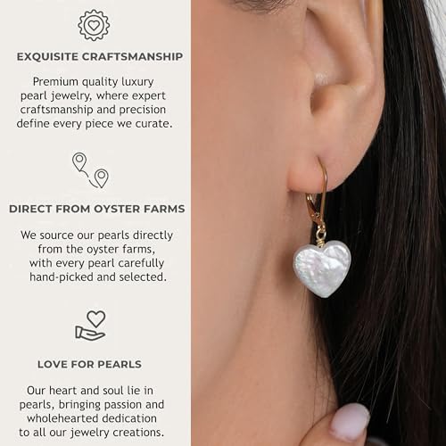 LILY LUSTRE 14k Gold Plated/Filled 925 Sterling Silver Handpicked AAAA Quality Natural White Freshwater Cultured Heart Shaped Pearl Huggie Hoop/Leverback Drop Dangle Earrings for Women - color: Gold Lever Back