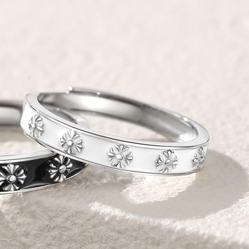 Matching Promise Rings for Couples 925 Silver Plated Engagement Wedding Ring Open Band Sets for Him and Her Cubic Zirconia Crystal Jewelry Gift for Girlfriend Boyfriend Size Adjustable