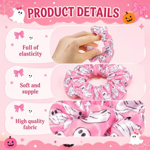 80 Pcs Pink Halloween Satin Hair Scrunchies for Women Spooky Cute Ghost Pumpkin Hair Ties Cute Elastic Bands Ropes Ponytail Holder Bulk Halloween Party Favors Goodie Bag Fillers - style: Halloween