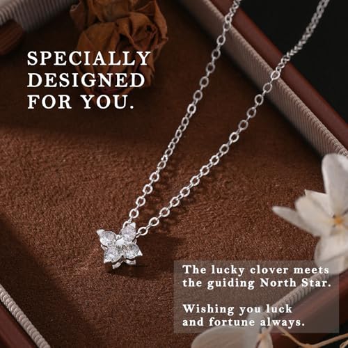 Gold Silver Pendant Necklace for Women, Dainty CZ Jewelry Gift | 14K Gold Silver Plated, Cubic Zirconia Pearl Charm, Trendy Layered Necklace, Adjustable Chain, Waterproof, Hypoallergenic - color: Silver-Clover