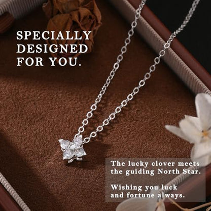 Gold Silver Pendant Necklace for Women, Dainty CZ Jewelry Gift | 14K Gold Silver Plated, Cubic Zirconia Pearl Charm, Trendy Layered Necklace, Adjustable Chain, Waterproof, Hypoallergenic - color: Silver-Clover