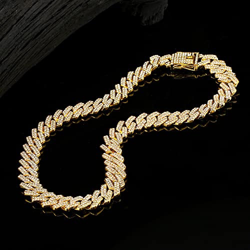 JUNVirtuous 2 Pieces Cuban Link Chain Mens Iced Out Miami Cuban Necklace and Bracelet Silver Bling Diamond Hip Hop Jewelry for Men and Women… - color: Gold, style: 8" Bracelet and 16" Necklace