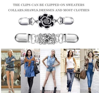 Vintage Sweater Clips Shawl Dresses Shirt Clips Retro Cardigan Collar Chain Clips Brooch Pins for Women - style: Style 13