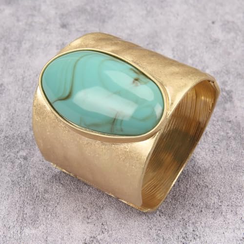 GelConnie Chunky Cuff Bangle Bracelet for Women, Statement Jewelry | Gold and Silver Tone Cuff Bangles with Resin, Crystal and Textured Accents for Party, Vacation and Dressy Looks - style: Bangle 06-Turqoise