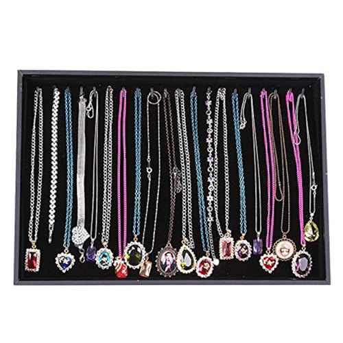 Stratalife 20 Hooks Velvet Necklace Organizer Tray, 13.8" x 9.4" x 1.2" | Stackable Jewelry Organizer for Women, Velvet Jewelry Display Storage Tray for Necklace Bracelet, Black - color: Black, size: 20