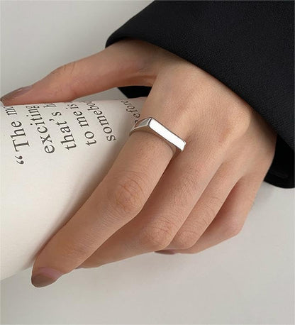 MYNENEY Stainless Steel Square Shape Signet for Men Statement Ring - color: Geometrical Silver
