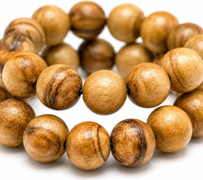 Olive Wood Bracelet Set of 3 from Bethlehem - Handmade 8mm Round Wood Bead Stretch Bracelets, Wooden Jewelry Gift Pack, Boho Beaded Bracelet Trio, Natural Wood Mala Bracelet Set