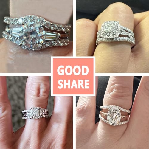 SHELOVES Curved Ring Guard Enhancer Cubic Zirconia Stack Wrap for Engagement Ring White Gold Plated 5-10