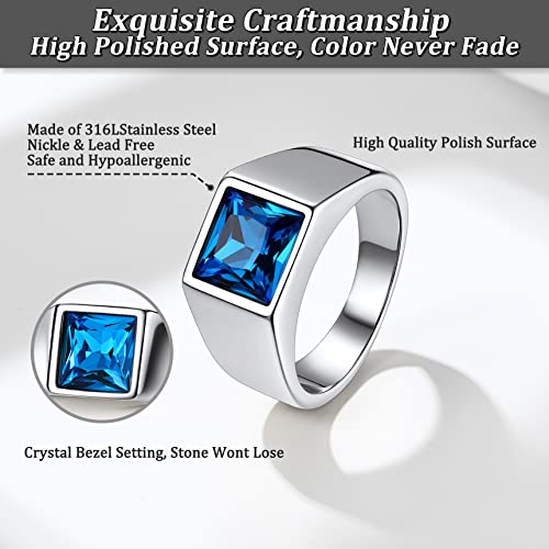 Bestyle Stainless Steel Men Signet Ring-Black/Blue Gemstone Band Ring-Classic Simple Thick Men Ring Size 7-14 - color: 02. 8MM Blue Zircon - Steel