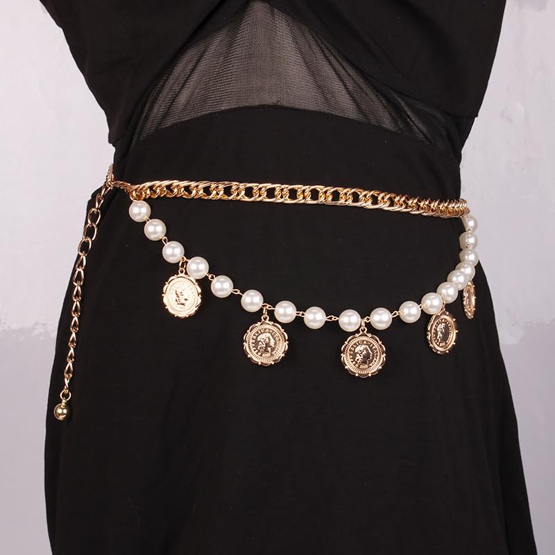Pirate Waist Chain for Women Multilayer Metal Waist Chain Belt Adjustable Long Belt Body Belly Chain Boho Layered Coin Waist Chain Pirate Costume Women Men Jewellery - style: 408-HSYL-B B pe