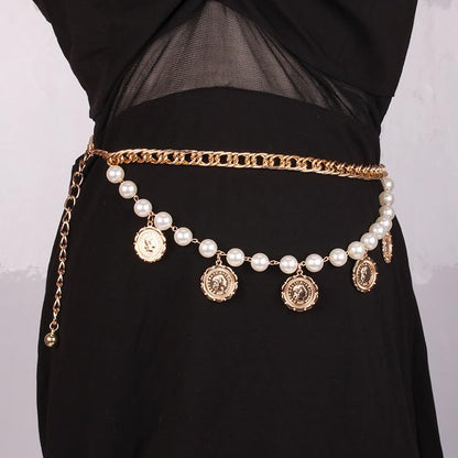 Pirate Waist Chain for Women Multilayer Metal Waist Chain Belt Adjustable Long Belt Body Belly Chain Boho Layered Coin Waist Chain Pirate Costume Women Men Jewellery - style: 408-HSYL-B B pe