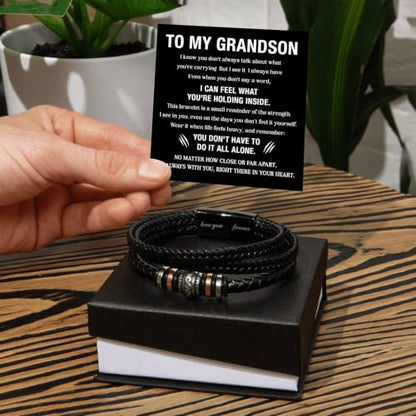 To My GrandSon Bracelet – Love You Forever Braided Leather Bracelet, Meaningful GrandSon Gift from Grandpa & Grandma with Heartfelt Message Card & Elegant Gift Box for Birthday, Christmas - color: Version#4