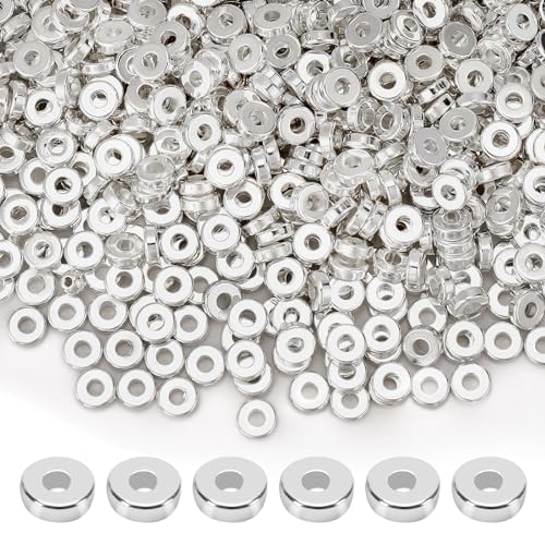 1500pcs 6mm Silver Flat Round Spacer Beads for Jewelry Making | CCB Material Gold Plated, for DIY Necklace Bracelet Earrings, 2mm Hole Easy Threading,Flat Round Disc Loose Spacer Bead - color: Silver