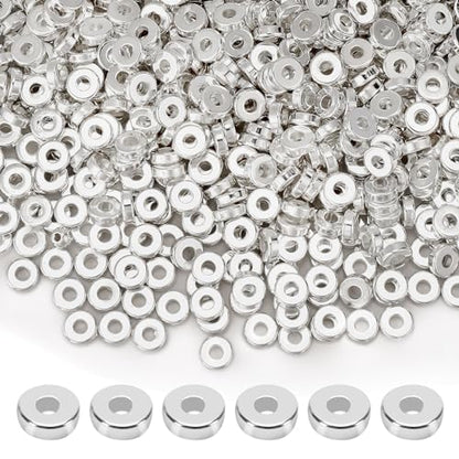 1500pcs 6mm Silver Flat Round Spacer Beads for Jewelry Making | CCB Material Gold Plated, for DIY Necklace Bracelet Earrings, 2mm Hole Easy Threading,Flat Round Disc Loose Spacer Bead - color: Silver