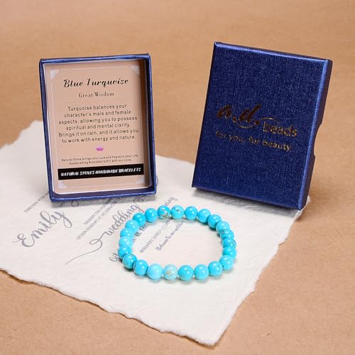 AD Beads Handmade Gemstone Stretch Elastic Bracelet Crystal Healing Reiki Nature's Beauty and Spiritual Essence Unisex (10mm, Blue Turquoise (Great Wisdom)) - color: Blue Turquoise (Great Wisdom), size: 10mm